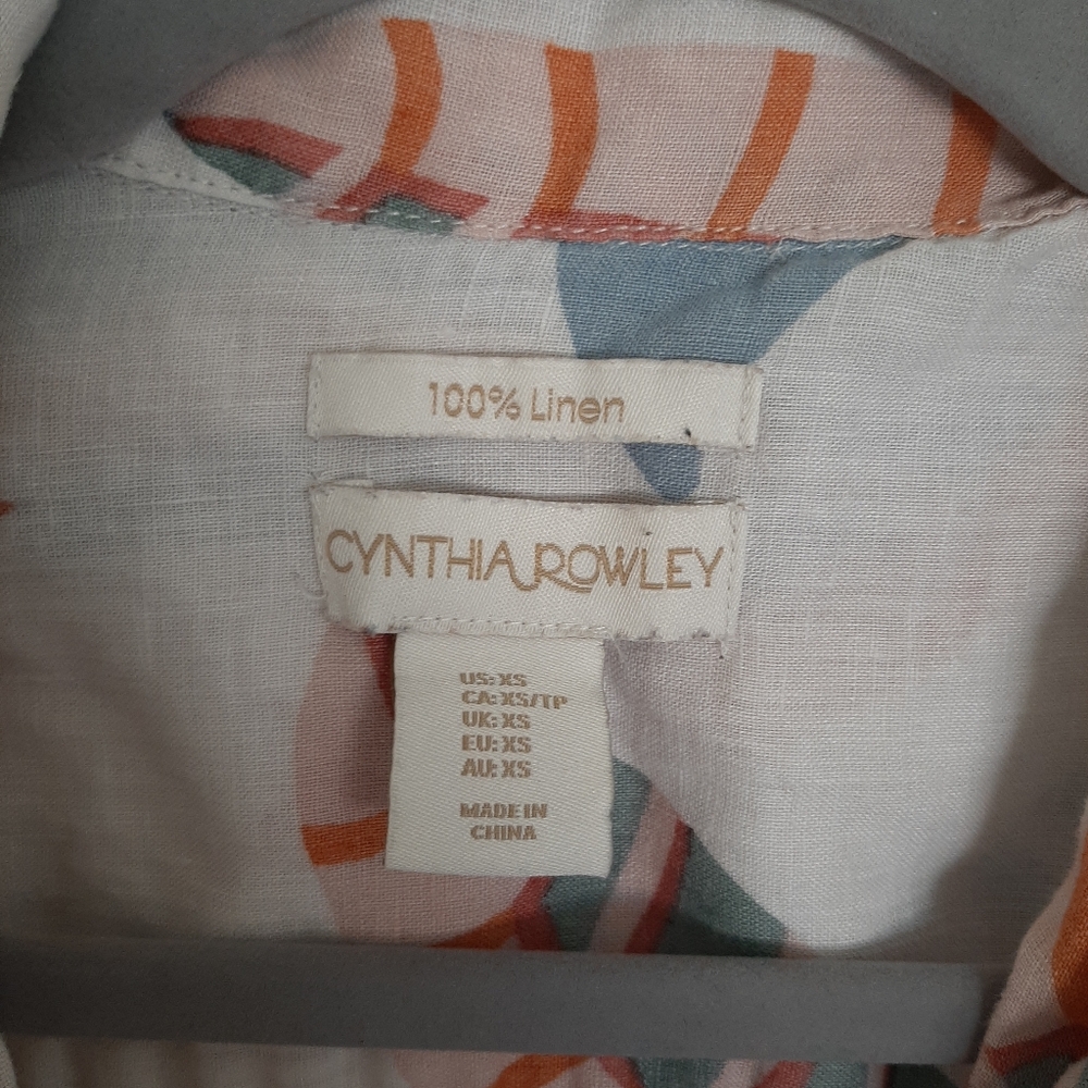 Floral Neutral Linen Cropped Camp Shirt - XS - Picture 3 of 6